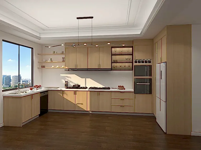 Modern Wood Veneer U-shaped Kitchen Cabinets (2)