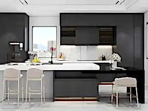 Black Modern One Wall Kitchen Cabinets