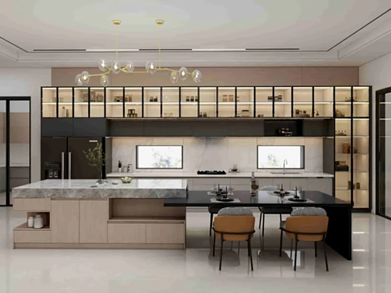 Black Modern Showcase One-Wall Kitchen Cabinets (1)
