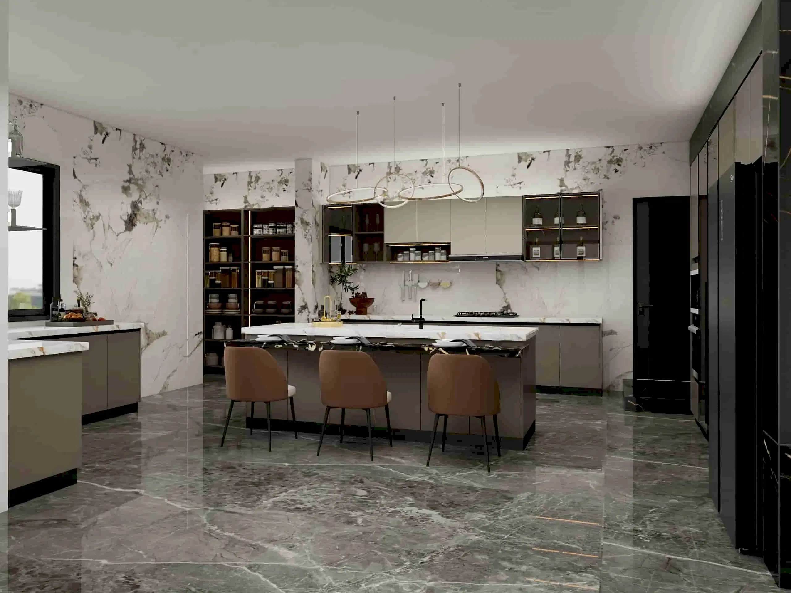 Plywood Kitchen Cabinets 10 Modern Two-tone Island Marble Kitchen Cabinet (2)