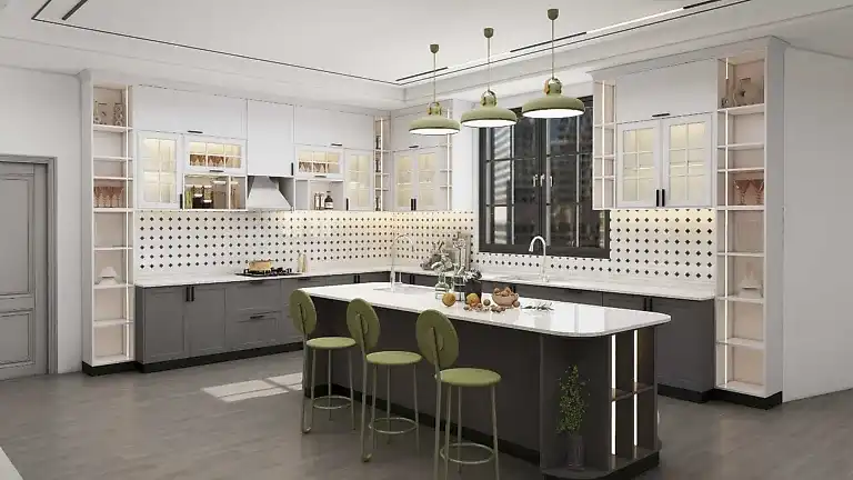 Traditional Farmhouse Two-tone Shaker L-shaped Kitchen Cabinets (4)