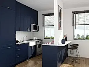 Blue Lacquer Modern Gallery Small Kitchen Cabinets