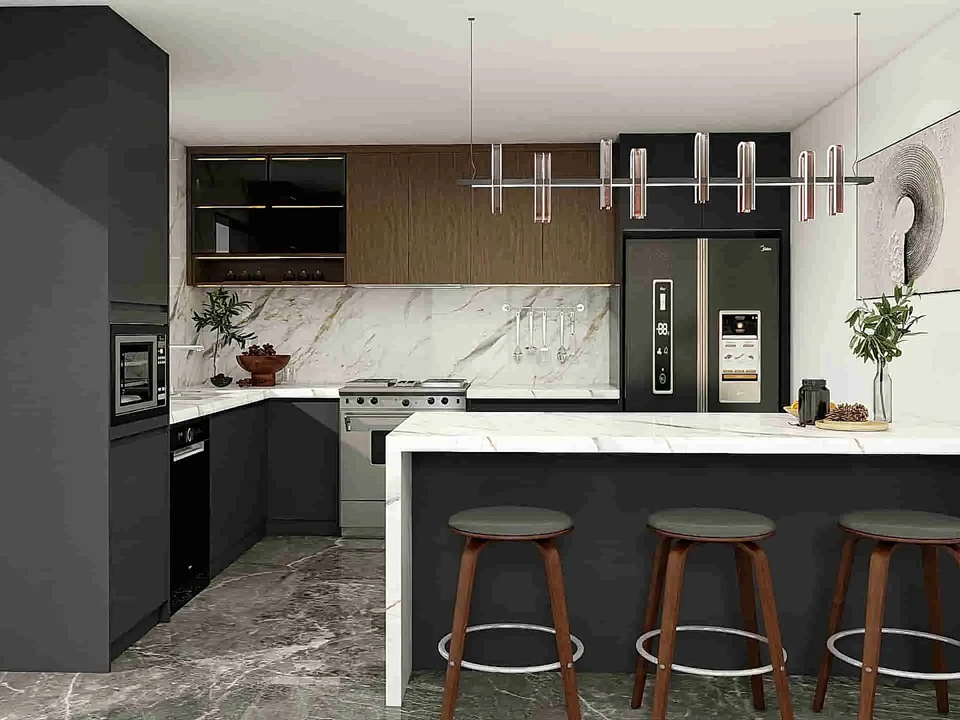 Plywood Kitchen Cabinets 9 Modern Black Two-tone Kitchen Cabinets