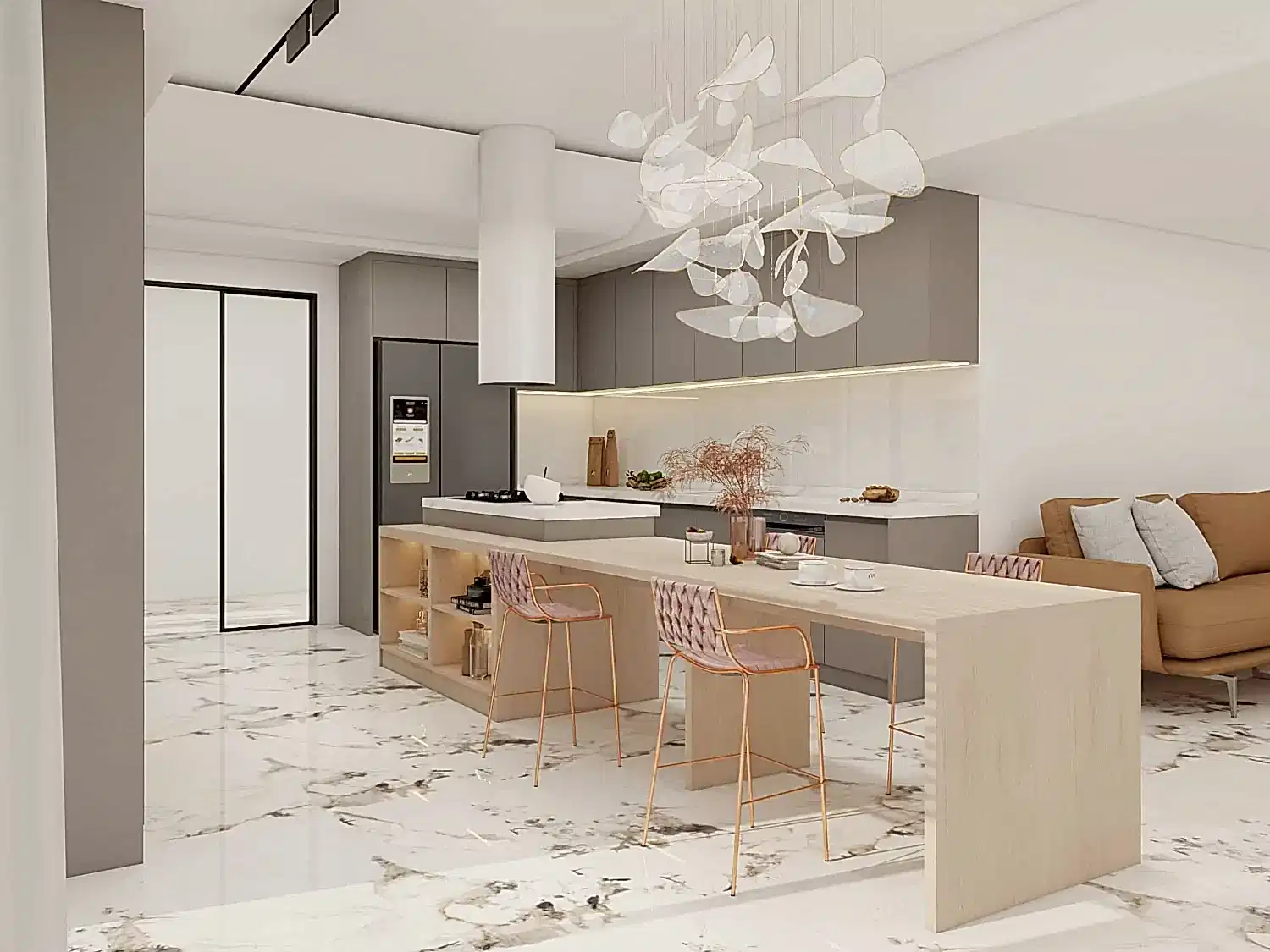 UAE Market 13 Modern Gray U-Shaped Kitchen Island Cabinets
