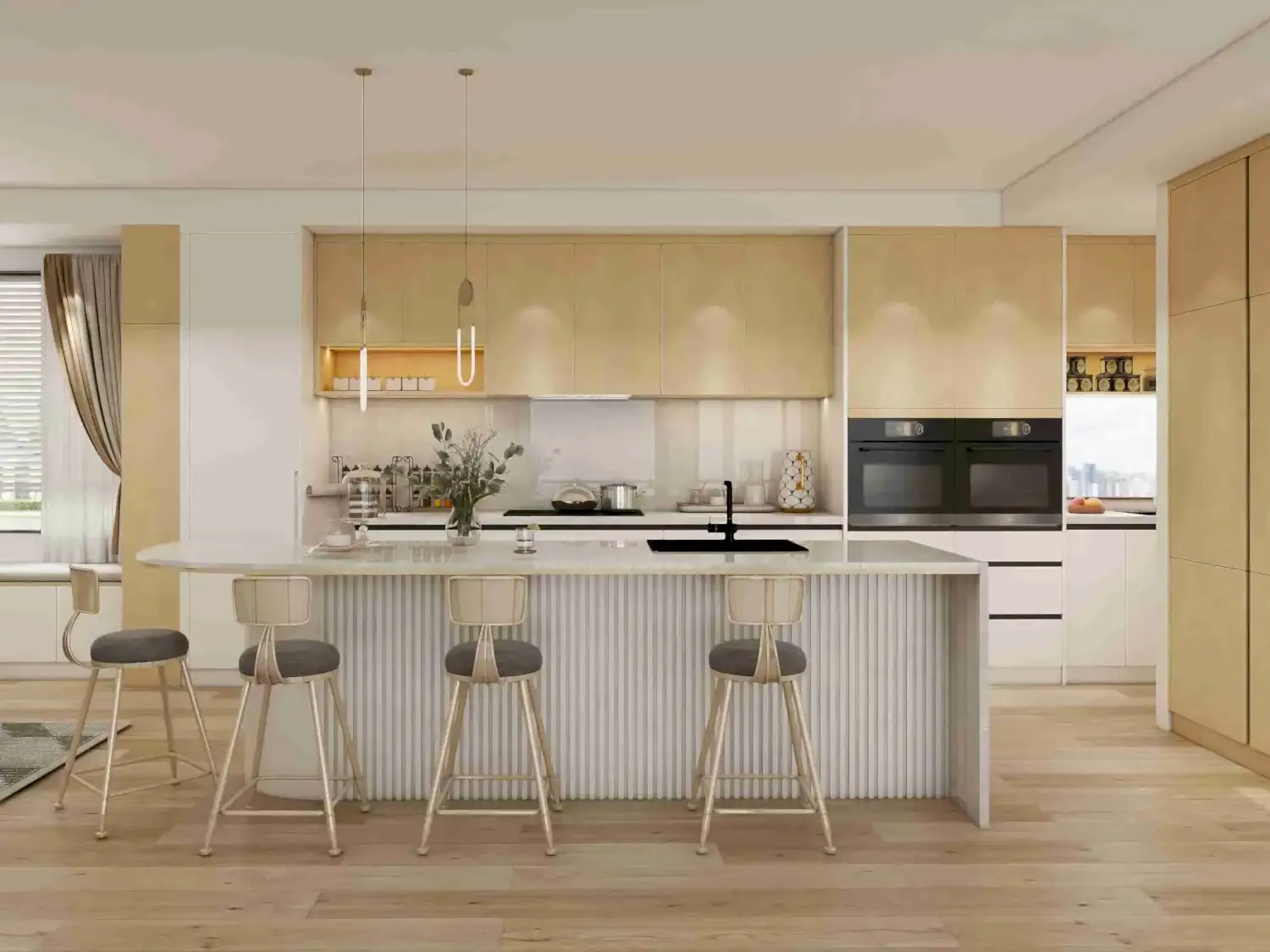 Modern Two Tone Light Wood Kitchen Cabinets