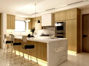 Sleek Modern Kitchen with Warm Wood Veneer Finishes