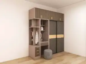 Black and Wood Two Tone Melamine Sliding Door Wardrobe