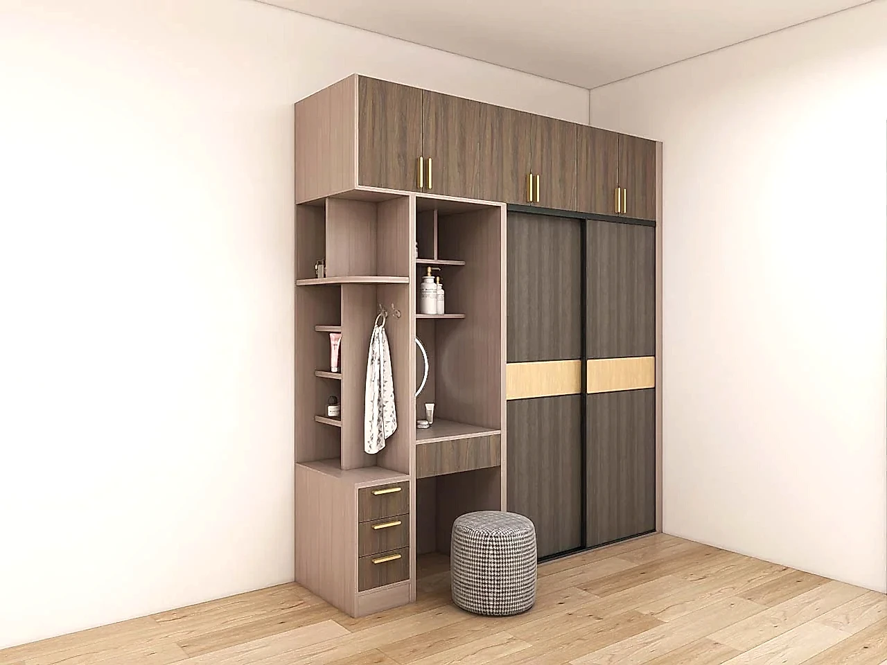Black and Wood Two Tone Melamine Sliding Door Wardrobe