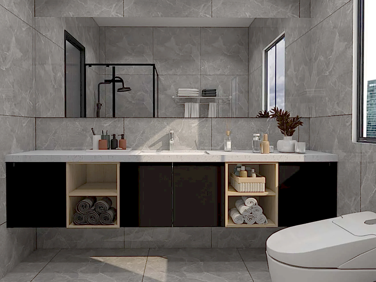 Black and Wood Two Tone Wood Bathroom Vanity 3 Black and Wood Two Tone Wood Bathroom Vanity