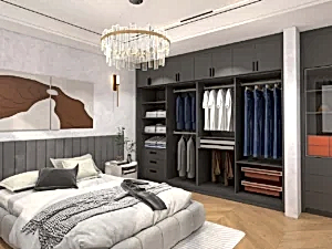 Black L-Shaped Melamine Sliding Door Wardrobe