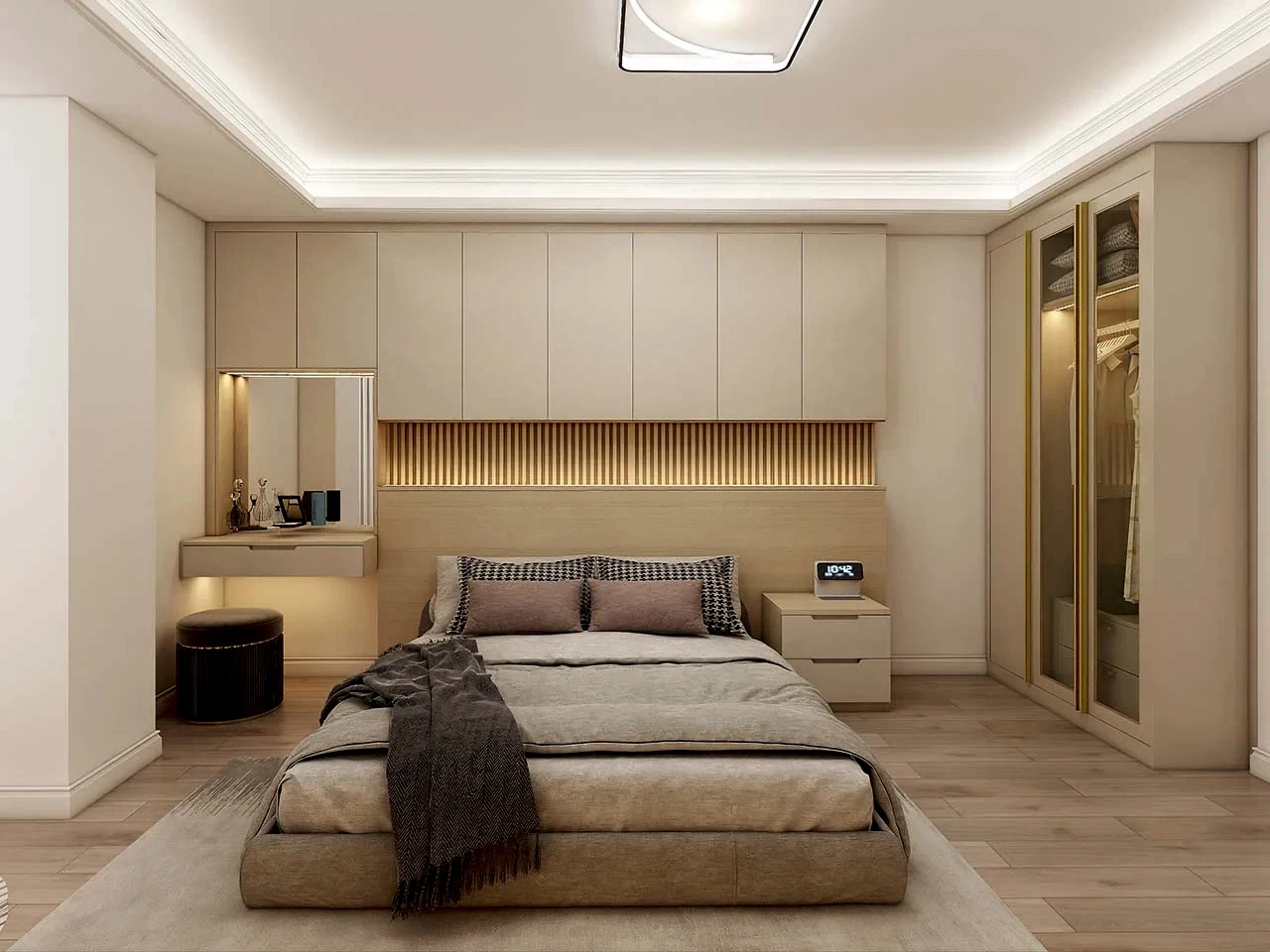 Bedroom Wardrobe 16 Elegant Cream PVC Hinged Wardrobe with Glass Doors