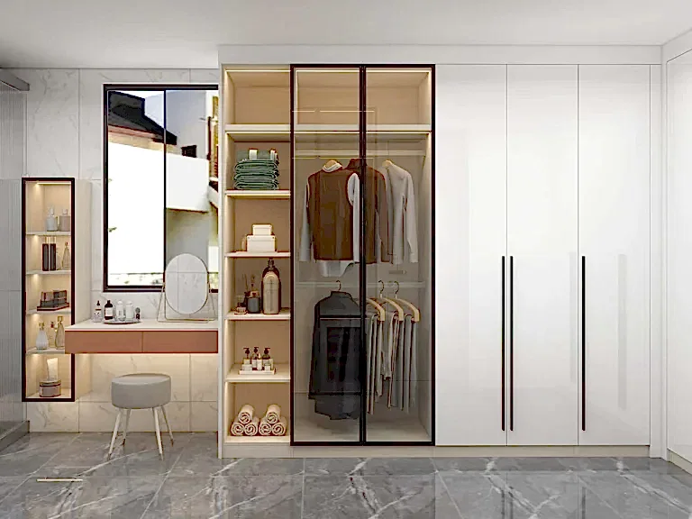 Gallery Modern White Lacquer Hinged Wardrobe with Silver Hardware