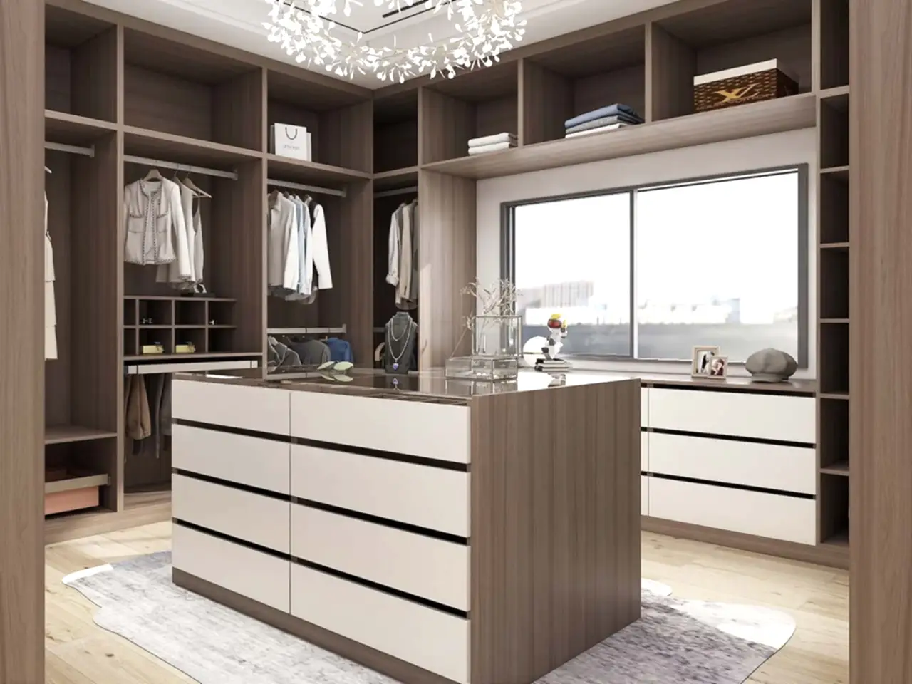 Walk In Closet 7 Modern Warm Melamine U-Shaped Walk In Closet