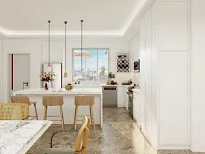 Bright Kitchen with Sleek White Kitchen Cupboards