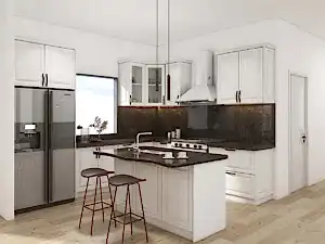 Classic White Kitchen Shaker Cabinets with Dark Accents
