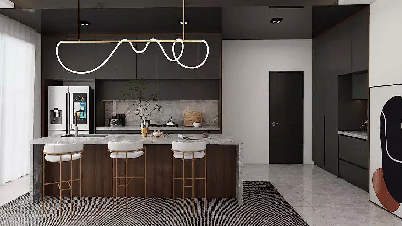 Sophisticated Black Kitchen Cabinets with Marble Elegance 1 Sophisticated Black Kitchen Cabinets with Marble Elegance