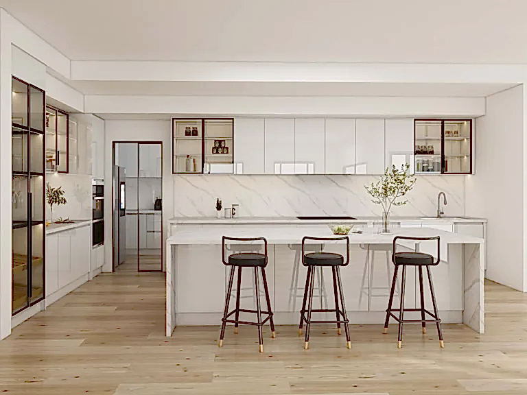 Timeless Elegance with White Kitchen Cabinets and Marble Accents
