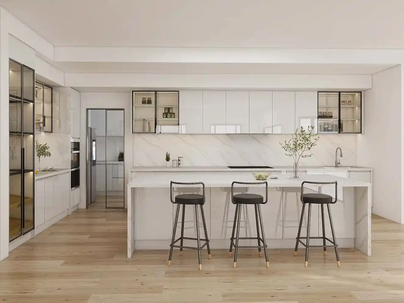 Timeless Elegance with White Kitchen Cabinets and Marble Accents 1 Timeless Elegance with White Kitchen Cabinets and Marble Accents