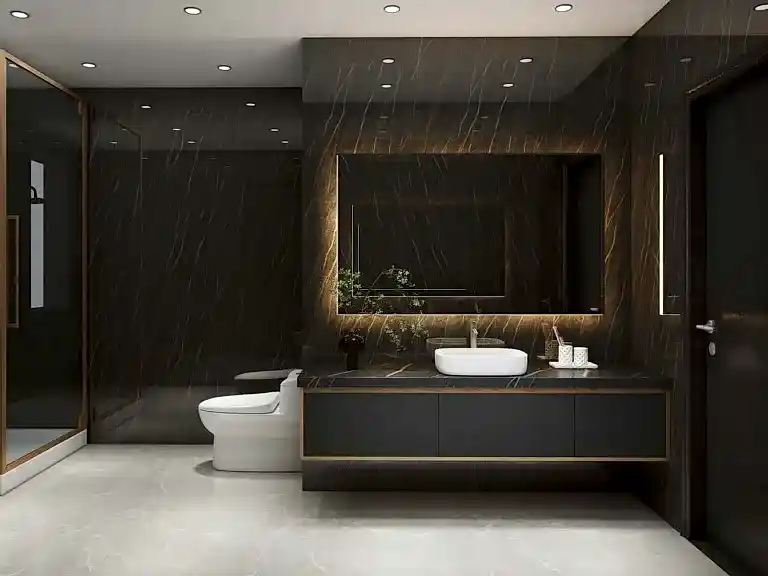Luxurious Modern Bathroom Cabinets with Dramatic Marble Accents