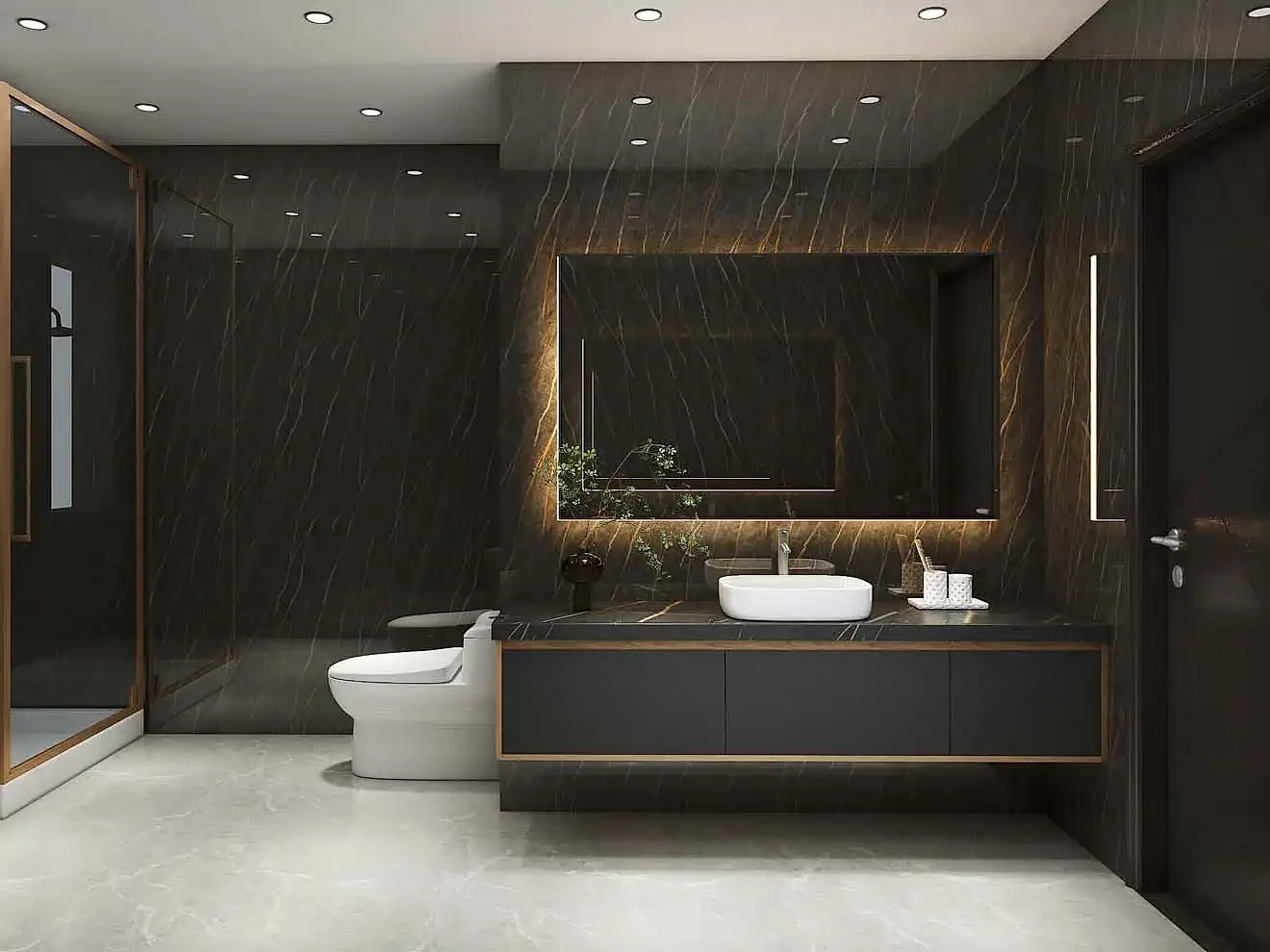 UAE Market 17 Luxurious Modern Bathroom Cabinets with Dramatic Marble Accents