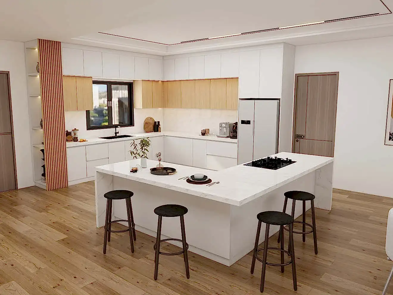 Bright and Modern Kitchen Designs With White Cabinets and Wood Accents 1 Bright and Modern Kitchen Designs With White Cabinets and Wood Accents
