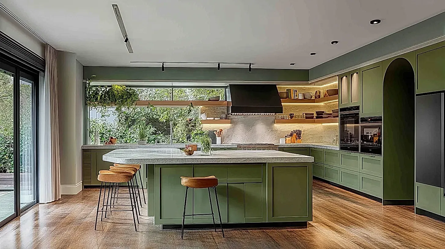 Shaker Kitchen Cabinets 13 Shaker style Green Cabinet With Warmth Wooden Flooring
