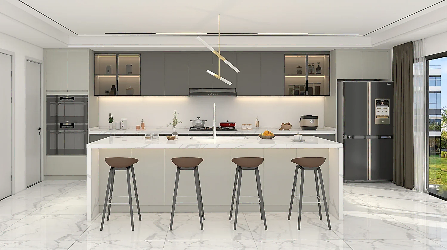 Matte&nbsp;Gray&nbsp;Cabinets&nbsp;with&nbsp;Integrated&nbsp;LED&nbsp;Illumination