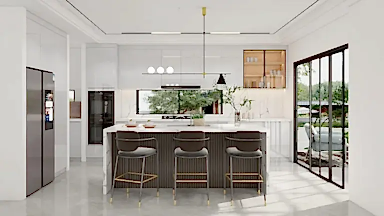 Upgrade your kitchen with grooved kitchen cabinets. Sleek design, ample storage, and durable materials combine elegance and functionality.