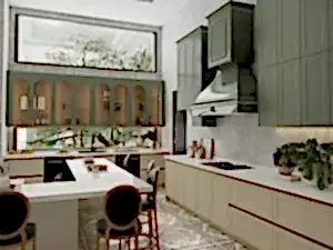 Elegant Green and Beige Kitchen by American Cabinet Refacing