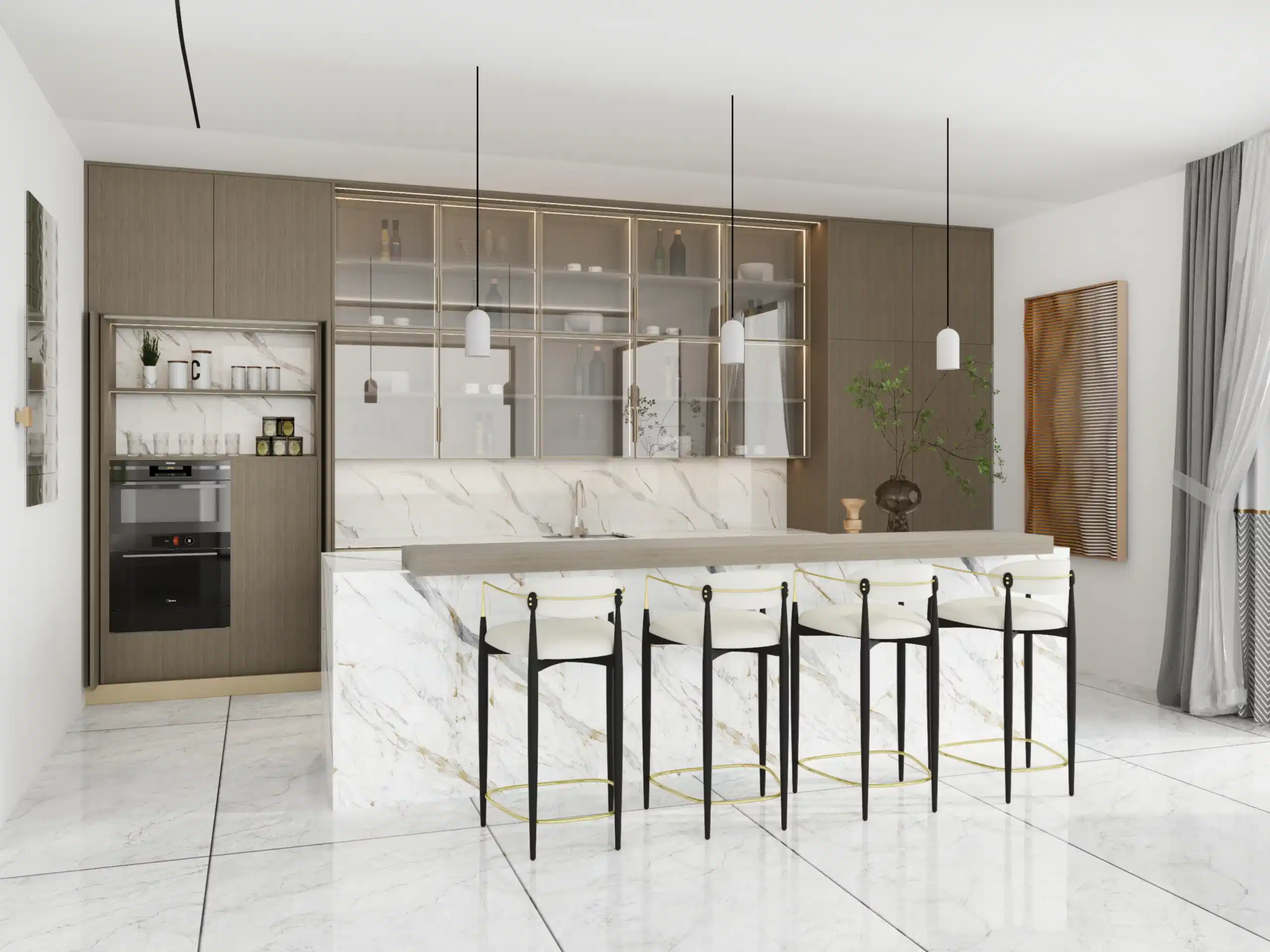 Melamine Kitchen Cabinets 15 Dark melamine cabinetry combined with glass and recessed lighting for a sleek, modern kitchen