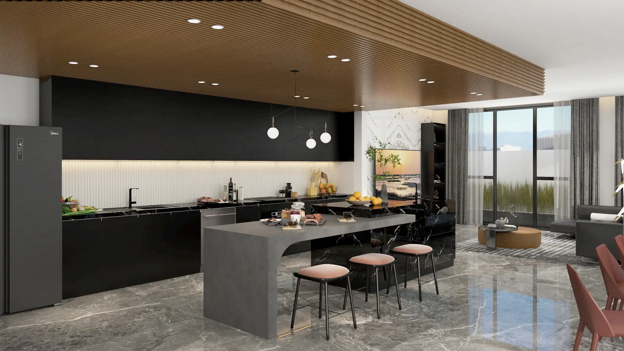 Lacquer Kitchen Cabinets 15 Dark Style Lacquer Kitchen Cabinets With Waterfall Backsplashes Island