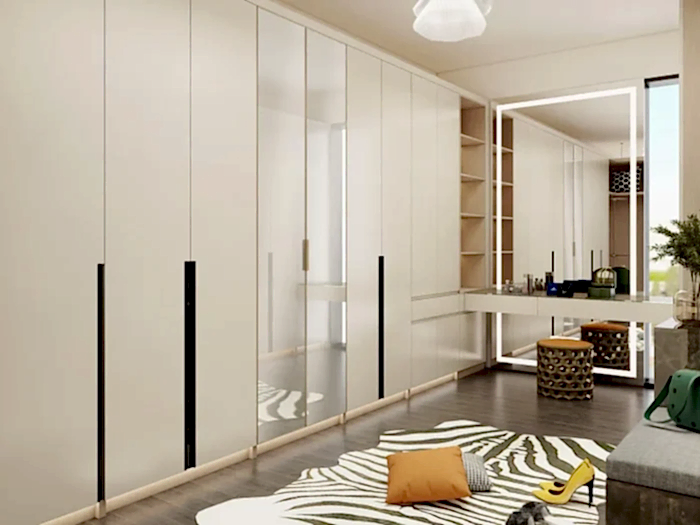 Bedroom Wardrobe 8 Lemari Pakaian Kustom Minimalis dengan Finishing Melamine Putih Elegan