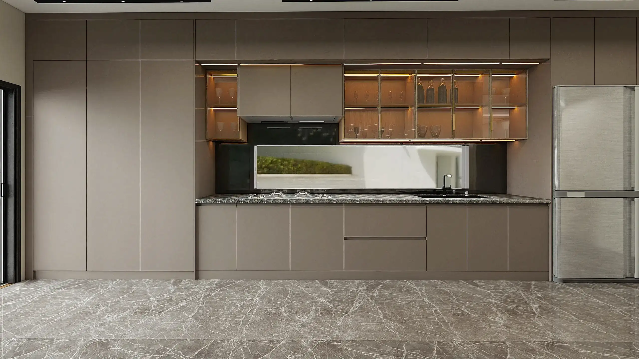 Lacquer Kitchen Cabinets 12 Light Brown One Wall Lacquer Kitchen Cabinets With Glass Display Door
