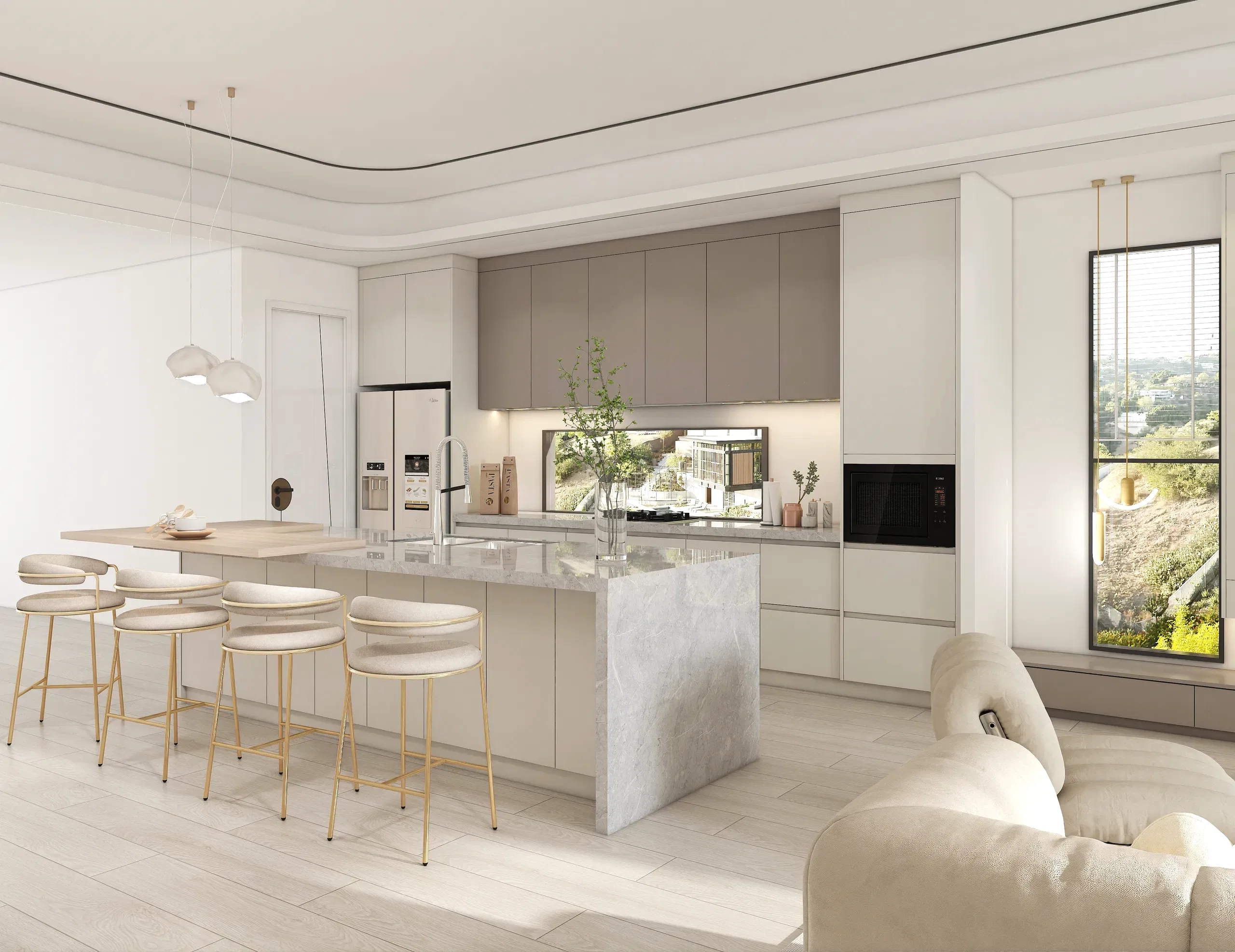 Lacquer Kitchen Cabinets 14 Light Cream Lacquer Kirchen Cainets With Marble Countertops
