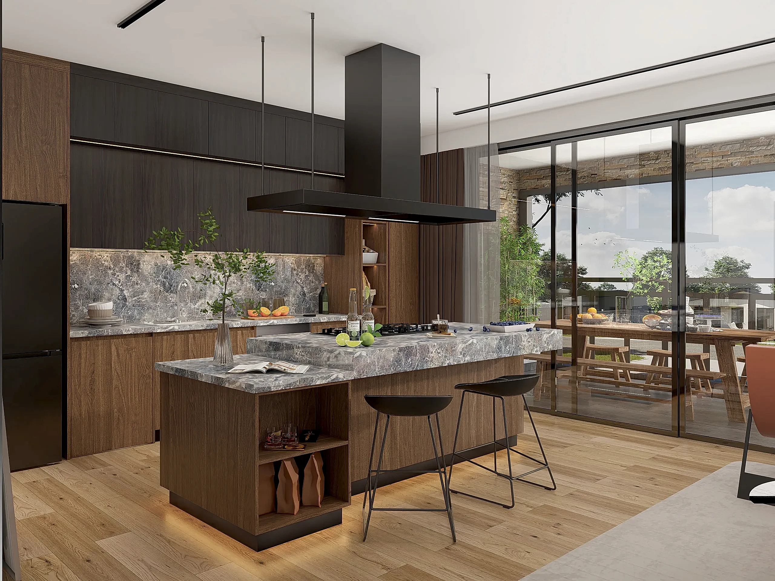 Melamine Kitchen Cabinets 13 Modern kitchen with custom melamine cabinets and a stylish marble island