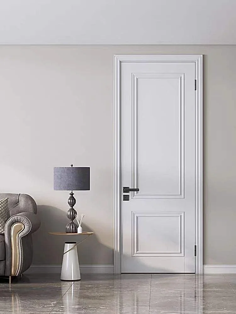 Product 7 White-painted ecological door with a classic panel design, complementing a modern interior with elegant decor.
