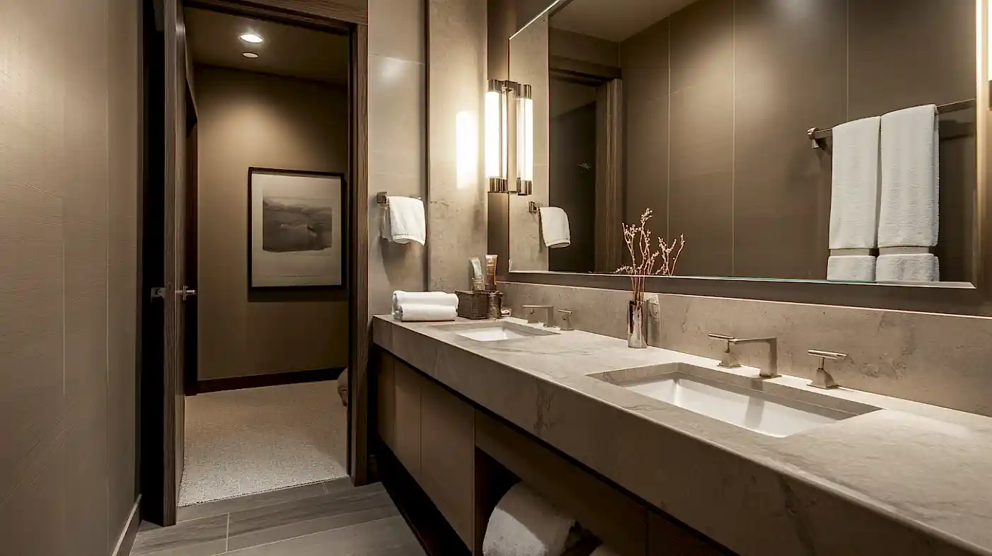 Sanitary Ware 26 Modern hotel bathroom vanity with sleek design and lighting