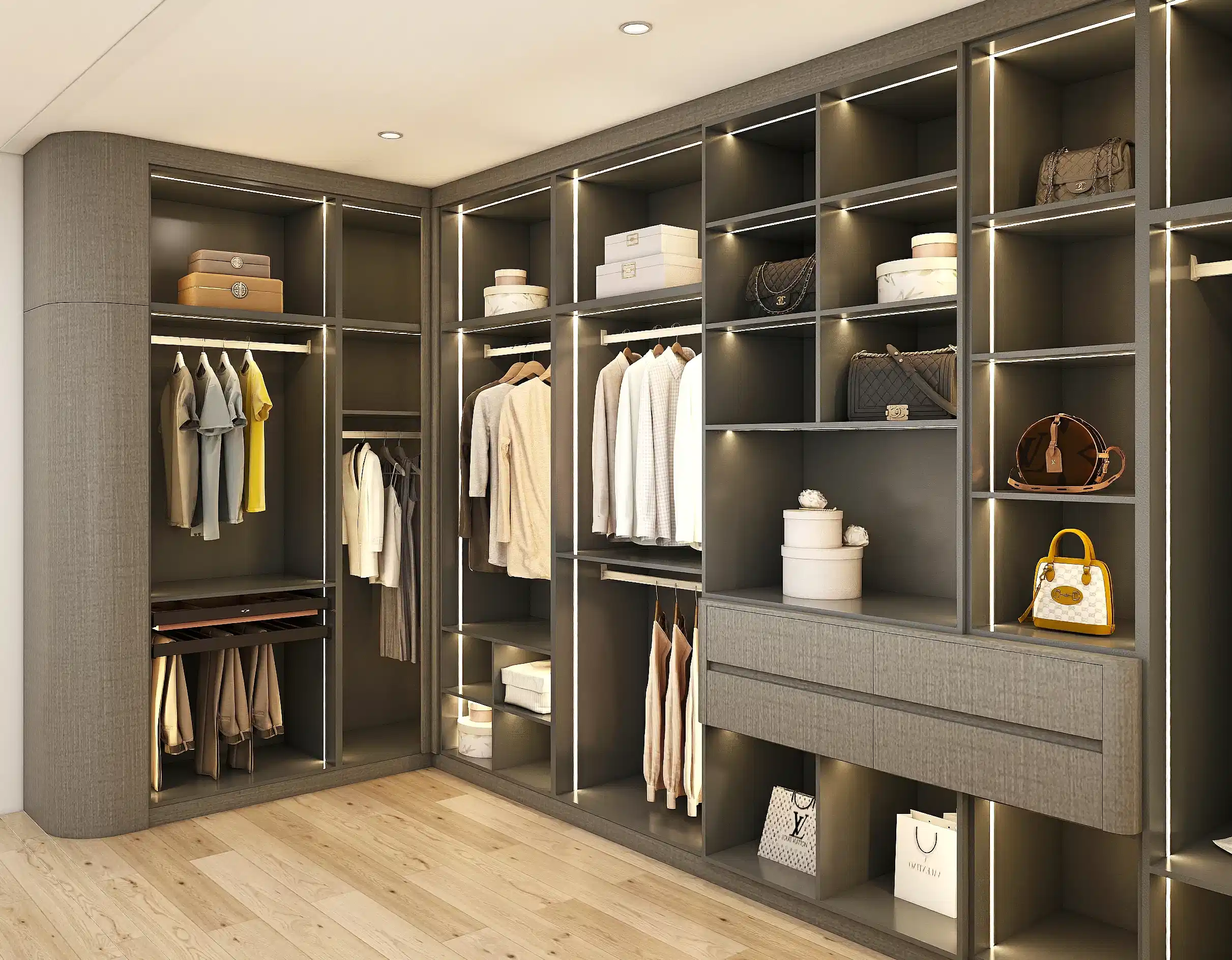 Walk In Closet 22 Smart closet doors with automatic features and modern design.