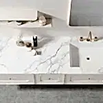 Sanitary Ware 3 Modern bathroom vanity with marble countertop featuring sleek storage and stylish accessories
