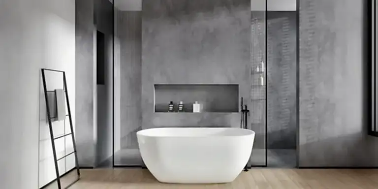 Blog 2 Modern-minimalist-freestanding-bathtub-with-gray-wall